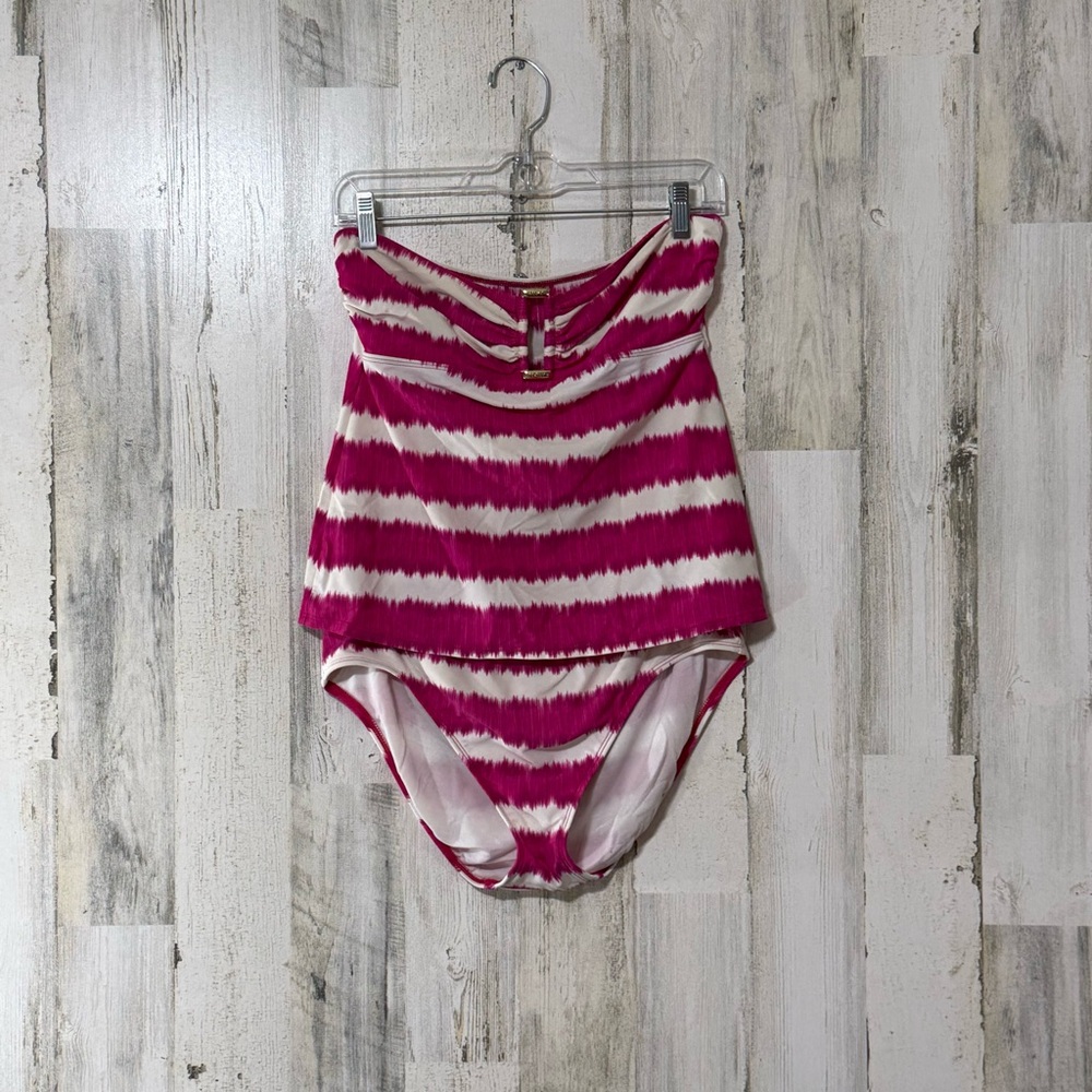 Lauren Ralph Lauren Strapless Pink and White Striped Bikini 2 Piece Swim